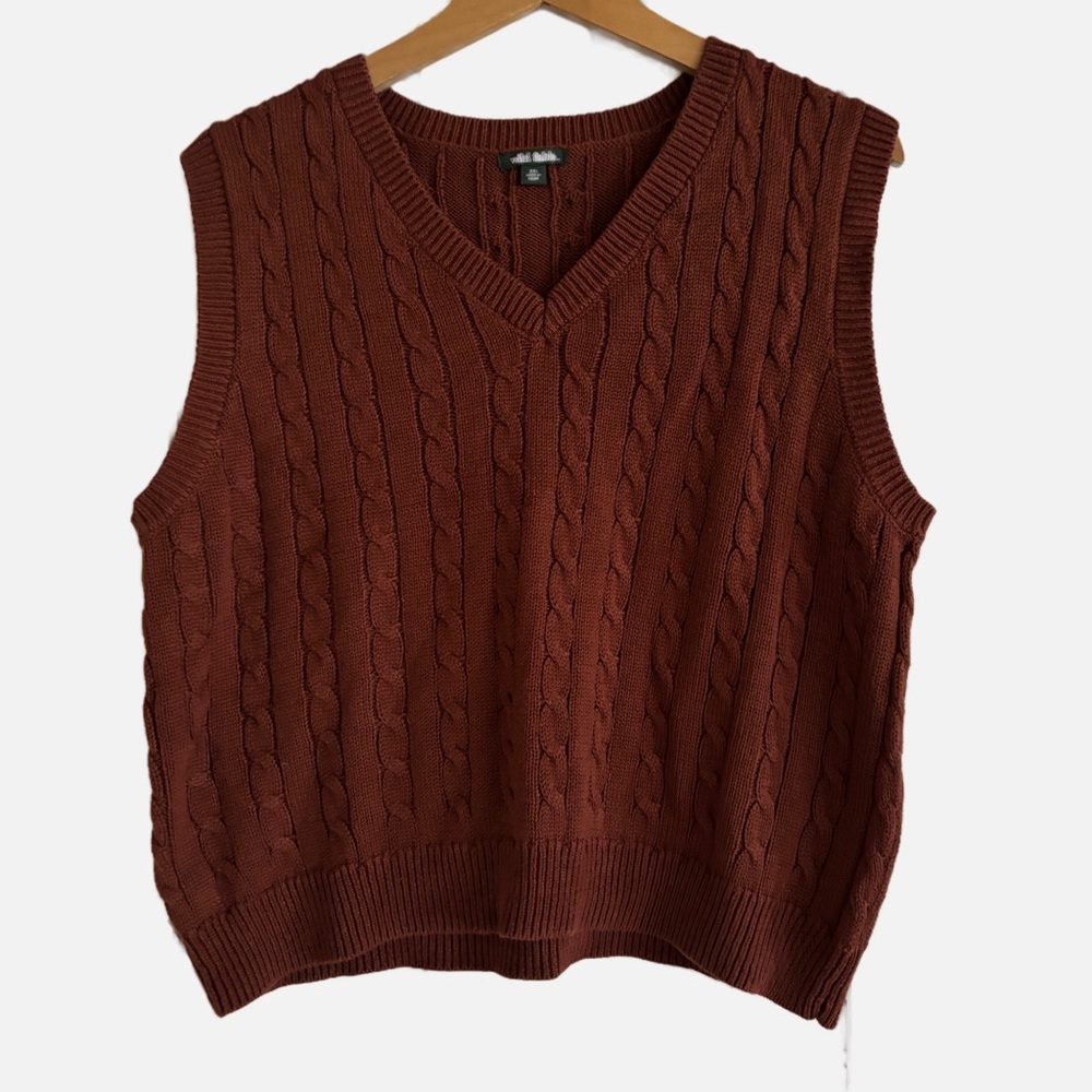 Target Wild Fable Soft Cable Knit V-Neck Sweater Vest Rust Brown Womens XXL